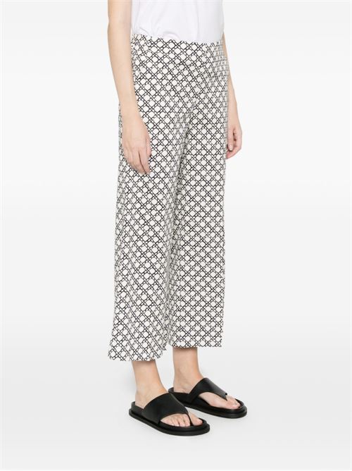 Pantalone donna Emme Marella stampato bianco e blu in raso di cotone stretch EMME Marella | TAPIOCA001
